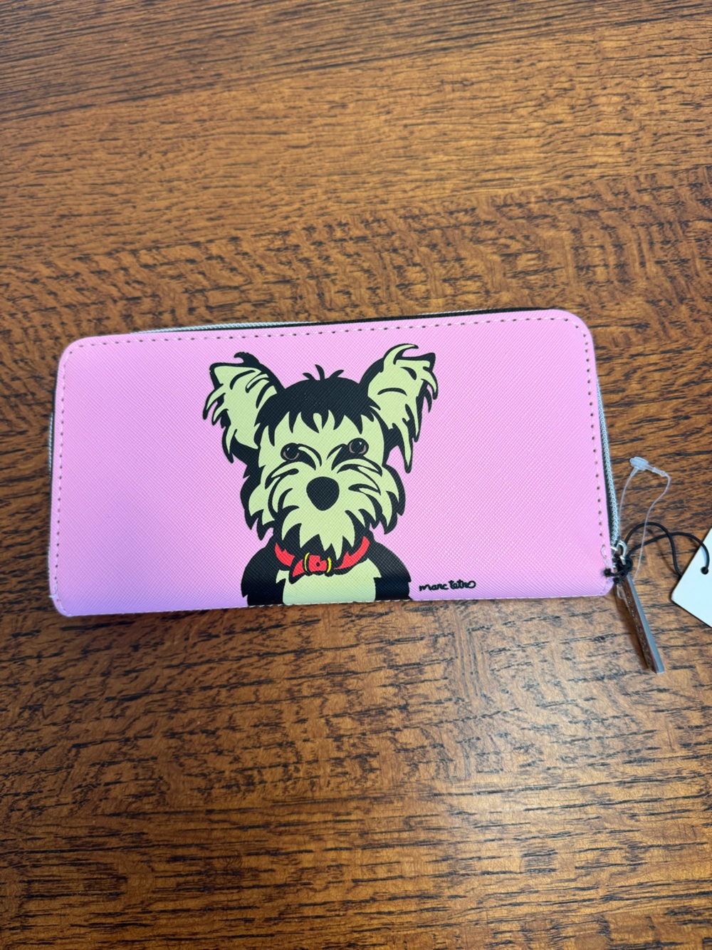 NWT Marc Tetro Pink Yorkie Terrier Long Zip-Around Wallet